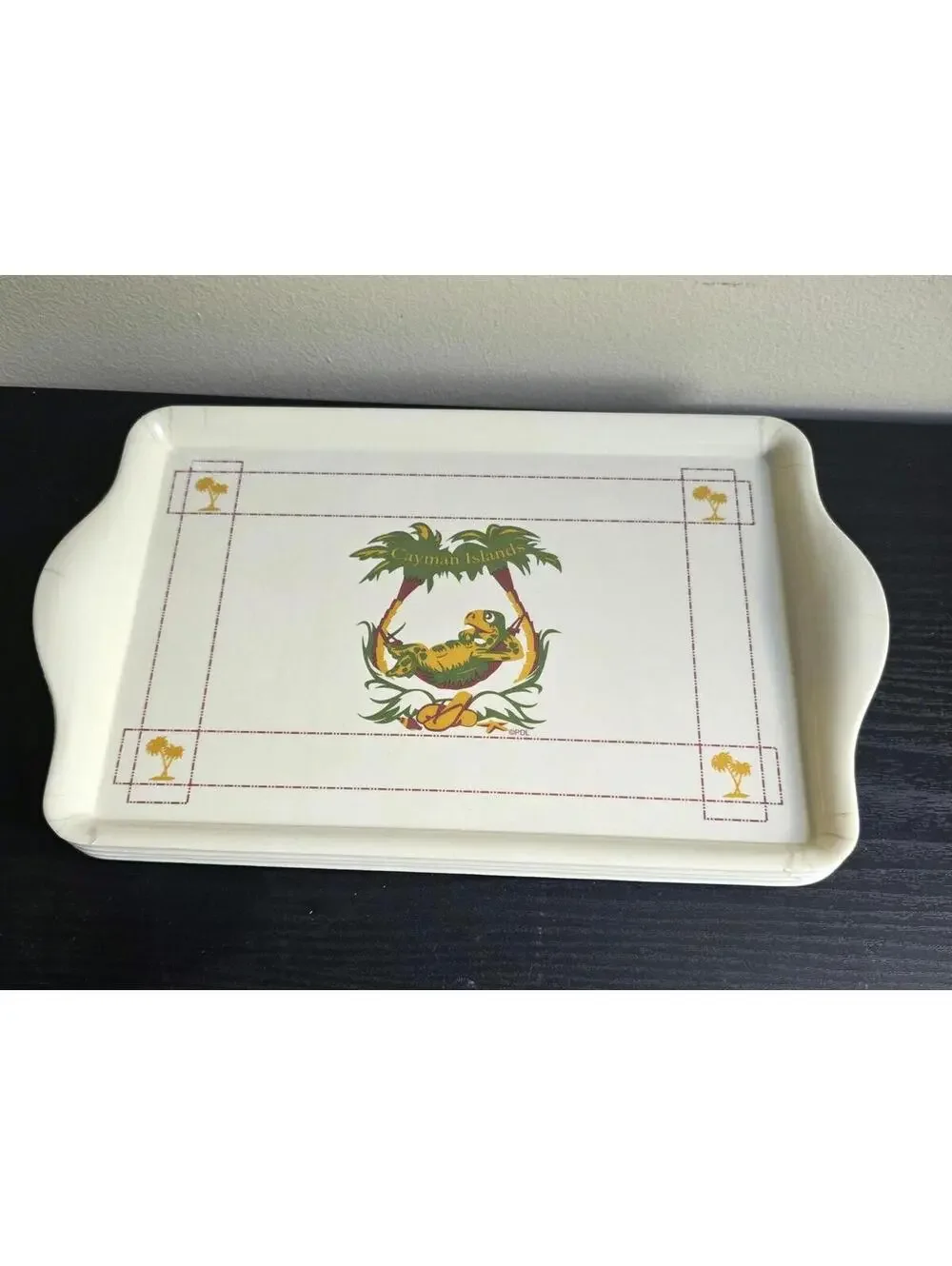 Set of 4 Vintage Cayman Islands PDL Plastic Serving Trays with Sir Turtle Design